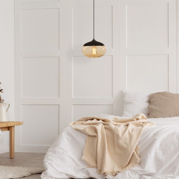 Závesné svietidlo v okrovožltej a čiernej farbe so skleneným tienidlom ø 25 cm Camini – Opviq lights-image-1