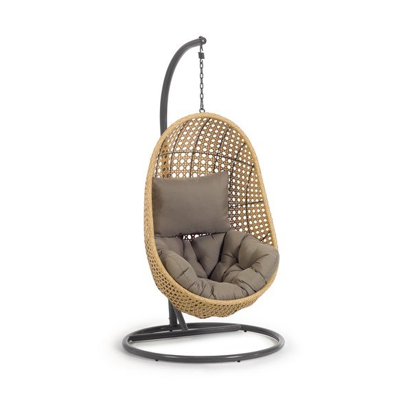Tmavosivé/v prírodnej farbe polstrované závesné záhradné kreslo Cira – Kave Home-image-4