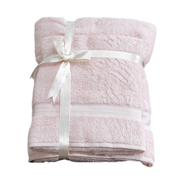 Svetloružové froté bavlnené uteráky a osušky v súprave 2 ks – Foutastic