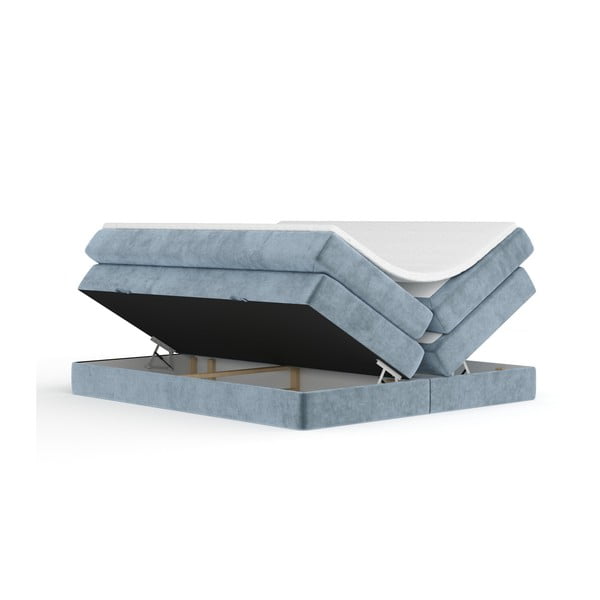 Modrá boxspring posteľ s úložným priestorom/bez čela 200x200 cm Juniper – Maison de Rêve-image-3