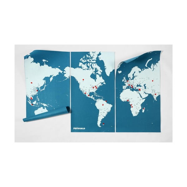 Modrá nástenná mapa sveta Palomar Pin World XL, 198 × 124 cm