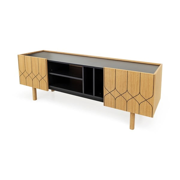 Čierny/prírodný TV stolík v dekore duba 175x60 cm Porto - Woodman-image-2