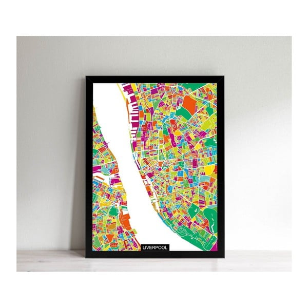 Obraz v čiernom ráme Homemania Maps Liverpool, 32 × 42 cm