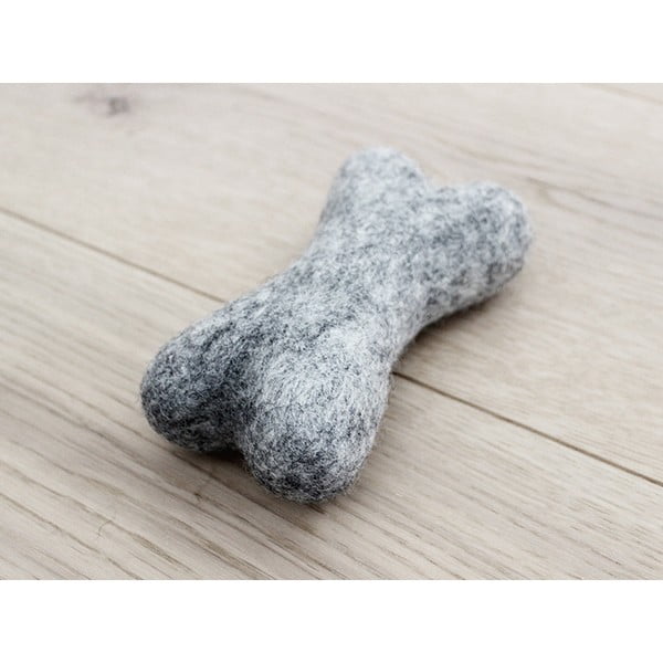 Oceľovosivá zvieracia vlnená hračka v tvare kosti Wooldot Pet Bones, dĺžka 14 cm