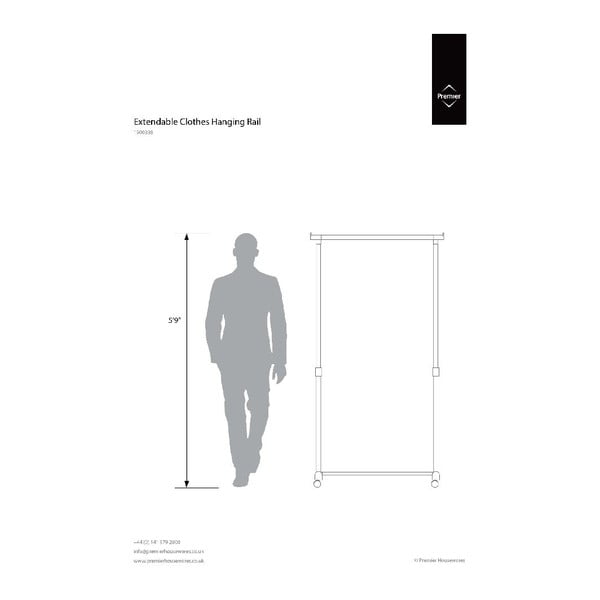 Kovový teleskopický/pojazdný stojan na oblečenie v striebornej farbe – Premier Housewares-image-3