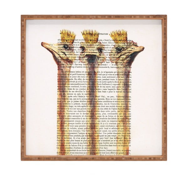 Drevený dekoratívny servírovací podnos Ostriches, 40 × 40 cm