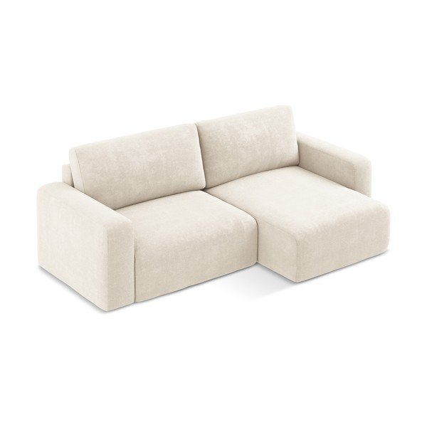 Krémová ženilková rozkladacia/s úložným priestorom rohová pohovka (pravý roh/s leňoškou) Kona – Makamii-image-3