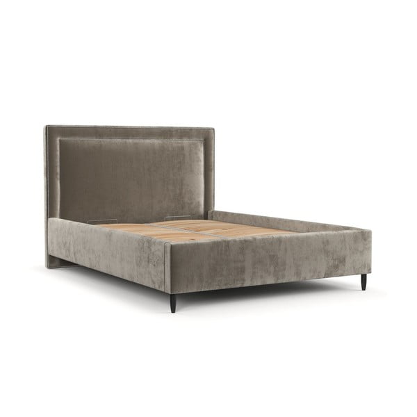 Béžová čalúnená dvojlôžková posteľ s úložným priestorom s roštom 180x200 cm Baleine – Maison de Rêve