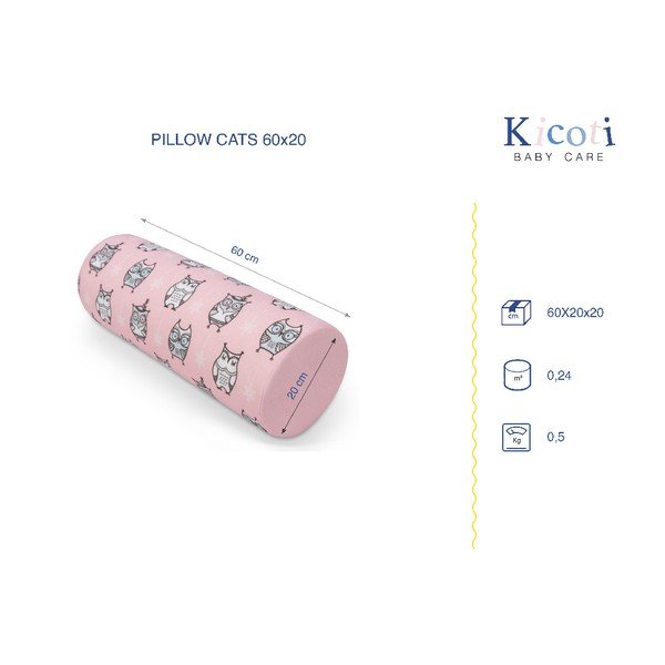 Ružový vankúš s motívom sovičiek KICOTI, 15 × 40 cm-image-1