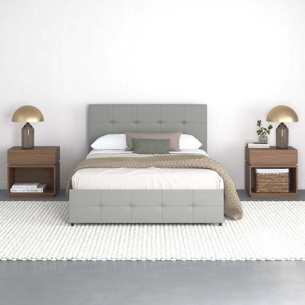 Sivá čalúnená dvojlôžková posteľ s úložným priestorom 140x200 cm Rose – Støraa-image-3