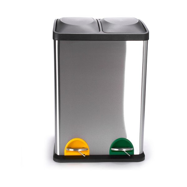 Oceľový odpadkový kôš 2x20 l na triedený odpad/nášľapný v matne striebornej farbe Tri Selectif – MSV-image-2