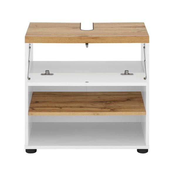 Biela skrinka pod umývadlo v dekore duba 60x57 cm Thessa – Støraa-image-2