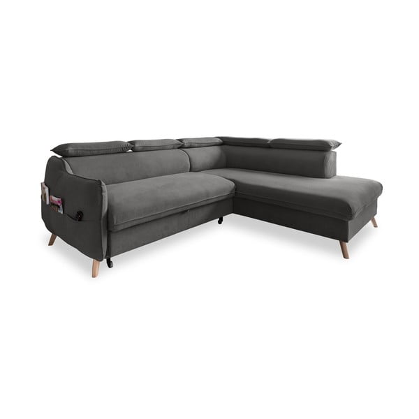 Tmavosivá zamatová rozkladacia rohová pohovka (pravý roh) Sweet Harmony – Miuform