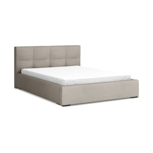 Taupe zamatová čalúnená dvojlôžková posteľ s úložným priestorom s roštom 140x200 cm Hiko – Makamii