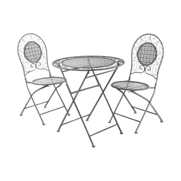 Set 2 sivých záhradných skladacích stoličiek a stolíka Premier Housewares Jardin