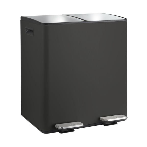 Matne čierny oceľový odpadkový kôš 2x20 l na triedený odpad/nášľapný Aliya – Spirella