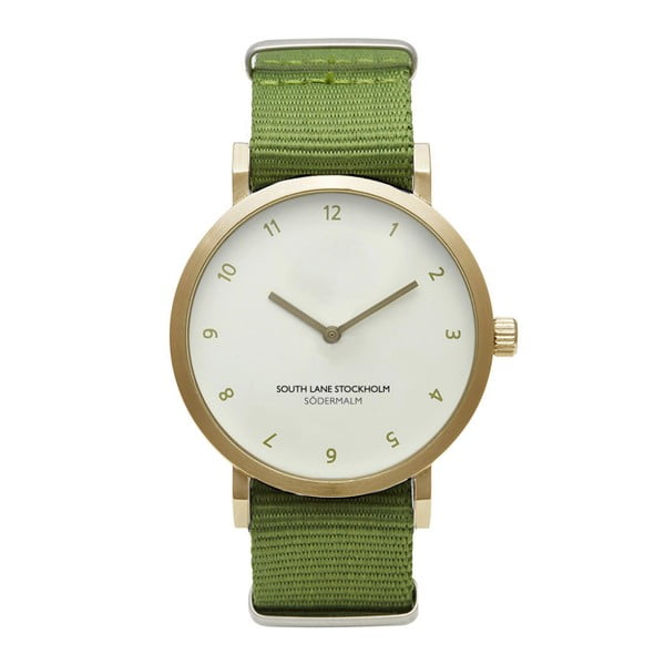 Unisex hodinky so zeleným remienkom South Lane Stockholm Sodermalm Gold Big