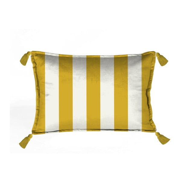 Žlto-biela dekoratívna obliečka na vankúš Velvet Atelier Strips, 50 × 35 cm
