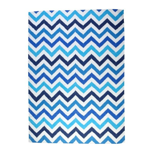 Vlnený koberec Geometry Zic Zac Blue Mix, 160x230 cm