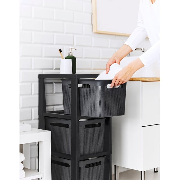 Čierny/sivý plastový pojazdný regál 30x77 cm Brisen – Rotho-image-3