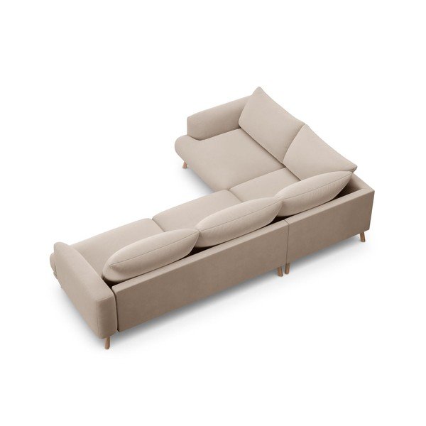 Béžová zamatová rohová pohovka (ľavý roh/do L) Naomi – Micadoni -image-3