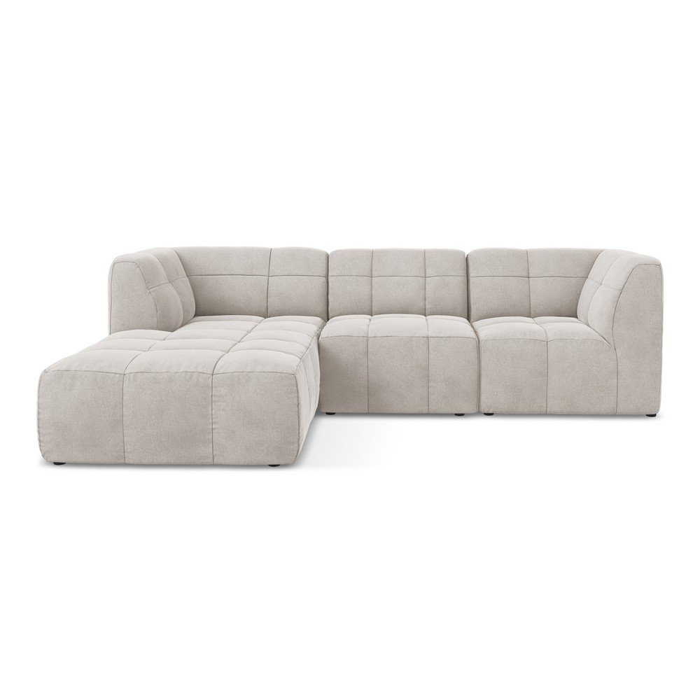 Béžová zamatová rohová pohovka (ľavý roh/s leňoškou) Aloha – Makamii