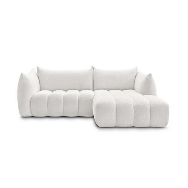 Biela rohová pohovka z textílie buklé (pravý roh/s leňoškou) Azra – Bobochic Paris