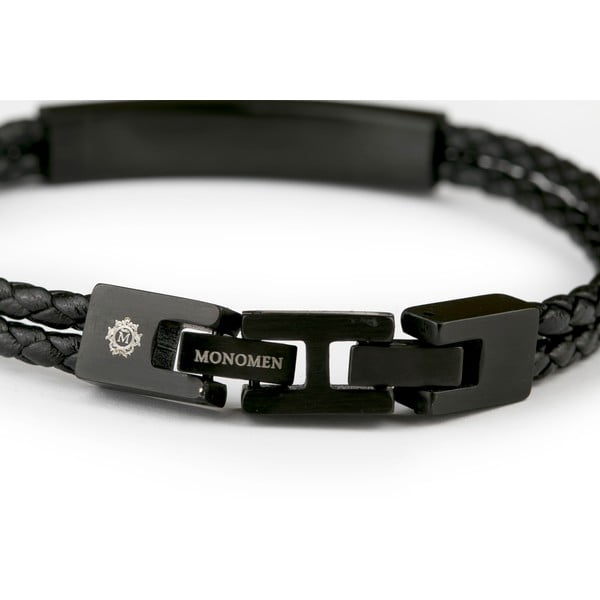Pánsky čierny náramok z pravej kože Monomen Double Braid-image-3