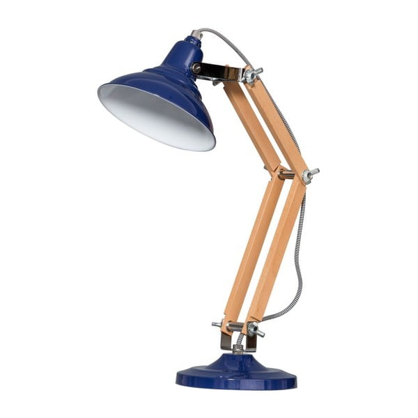 Drevená stolová lampa s modrým tienidlom ETH Calia