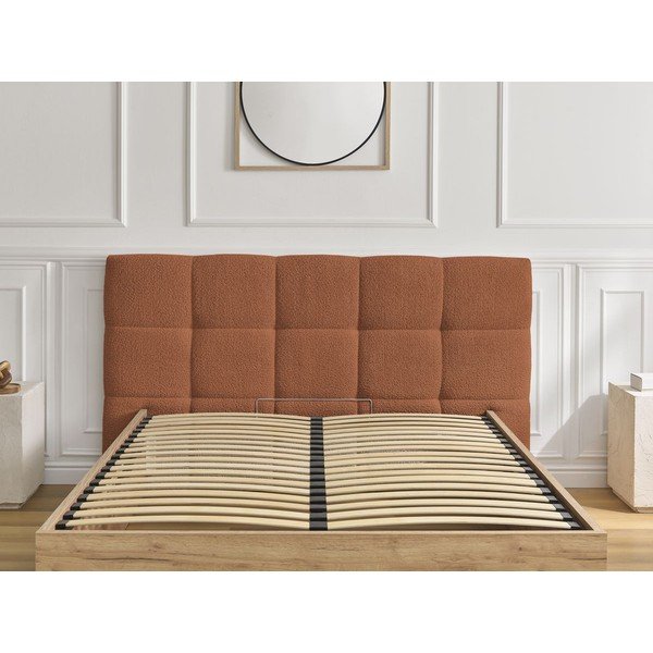 Čalúnená čalúnená/z drevotriesky dvojlôžková posteľ s úložným priestorom s roštom 180x200 cm v terakotovej farbe Kumo – Bobochic Paris-image-3