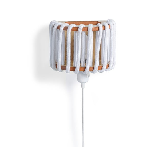 Biela nástenná lampa s drevenou konštrukciou EMKO Macaron, dĺžka 20 cm-image-1