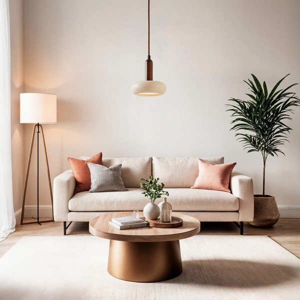 Hnedé/béžové LED závesné svietidlo s kamenným tienidlom ø 15 cm Karo – Opviq lights-image-4