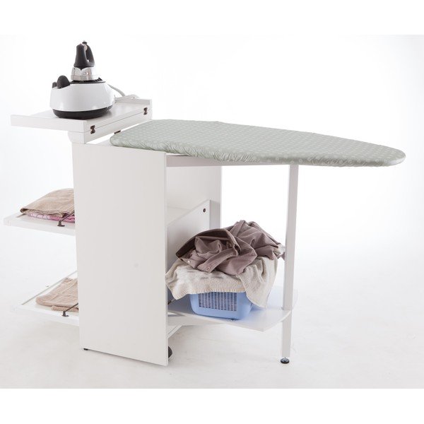 Biela skladacia žehliaca doska z bukového dreva so zásuvkami Arredamenti Italia Stiromobile-image-2