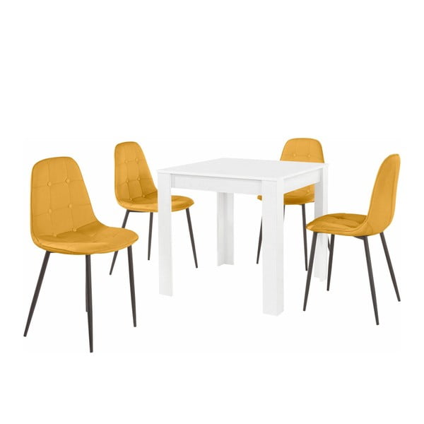 Set bieleho jedálenského stola a 4 oranžových jedálenských stoličiek Støraa Lori Lamar Duro
