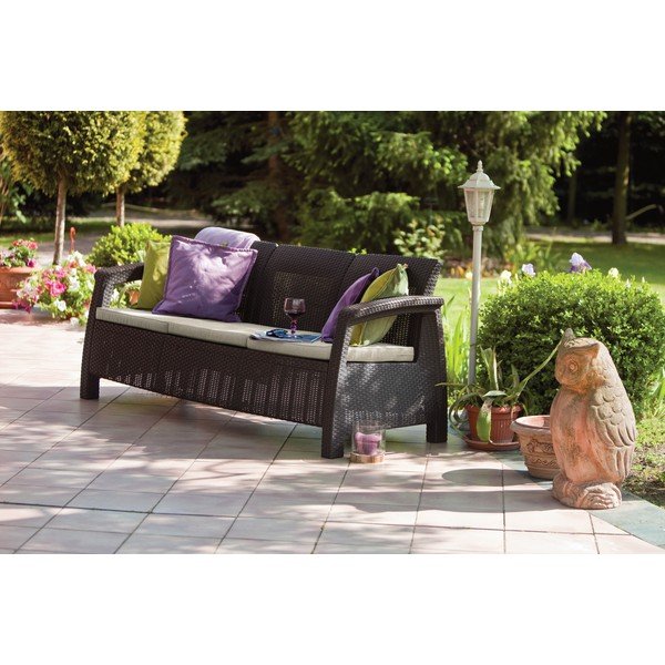 Tmavohnedá záhradná pohovka z umelého ratanu Corfu – Keter-image-1