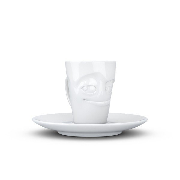 Biela usmievavá porcelánová šálka na espresso s tanierikom 58products, objem 80 ml-image-3