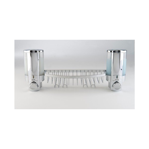 Strieborný dvojitý dávkovač mydla s držiakom do sprchy Compactor Duo