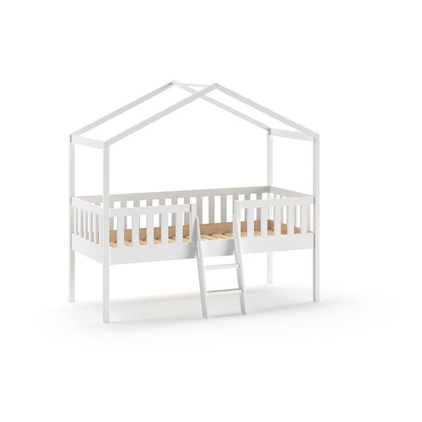 Biela vyvýšená domčeková detská posteľ z borovicového dreva 90x200 cm DALLAS – Vipack
