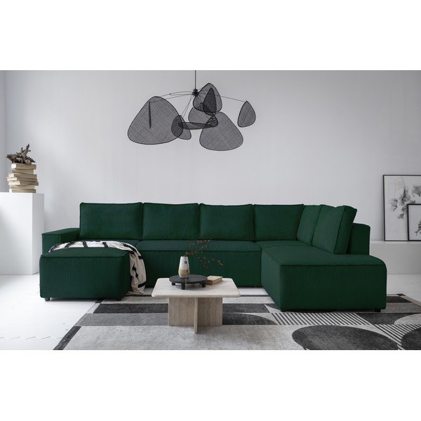 Tmavozelená menčestrová rozkladacia rohová pohovka (pravý roh/do tvaru "U") Brave Dave – Miuform-image-4