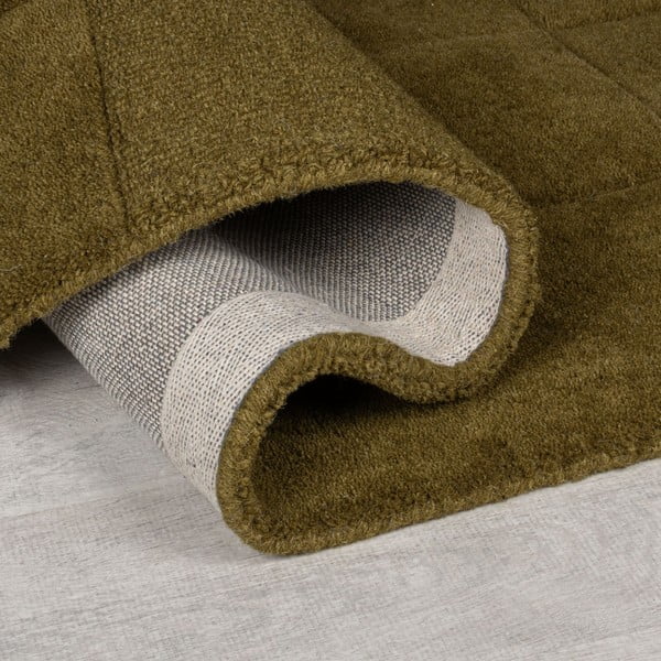 Kaki ručne tkaný vlnený koberec 120x170 cm Checkerboard – Flair Rugs-image-2