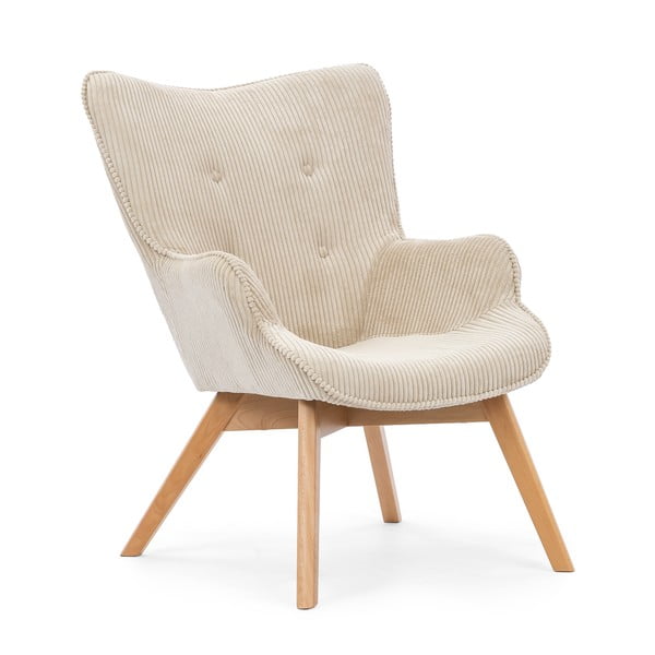 Béžové menčestrové kreslo s podnožkou Niko – Ropez-image-4