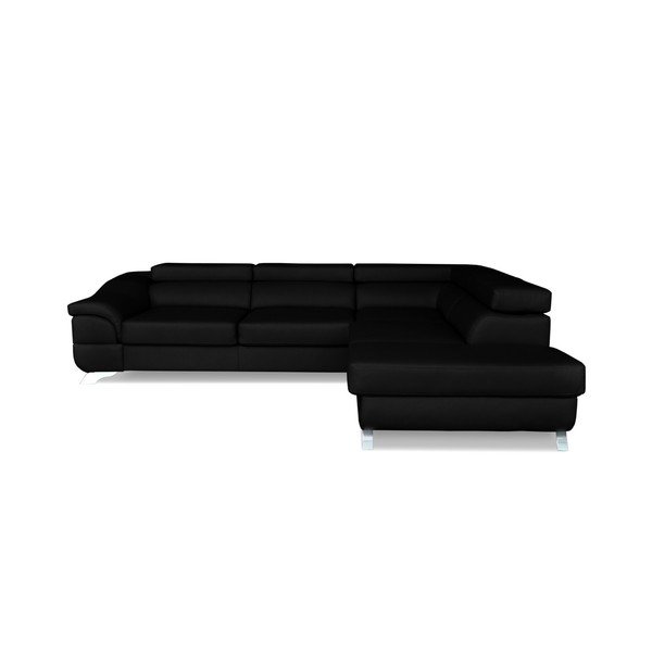 Čierna kožená rohová rozkladacia pohovka Windsor & Co. Sofas Omnikron, pravý roh-image-3