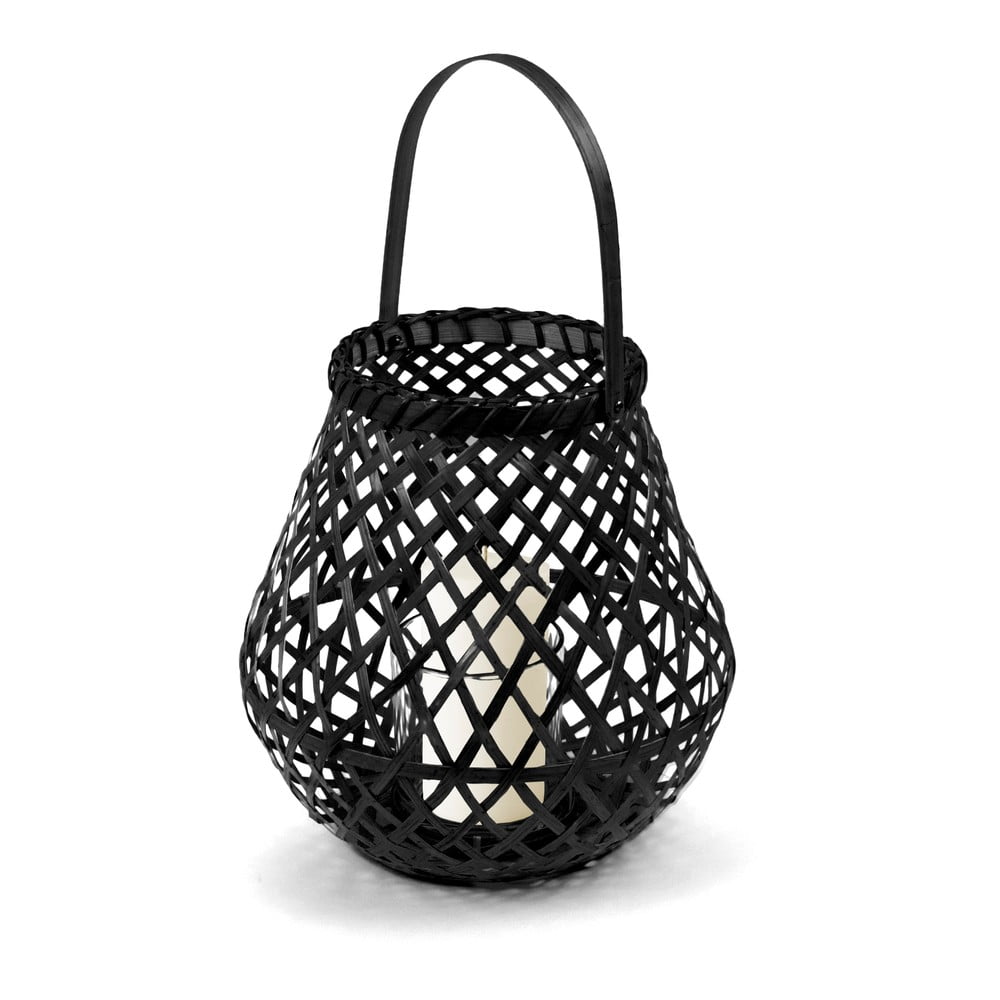 Čierny bambusový lampáš Compactor Bamboo Lantern, ⌀ 25 cm