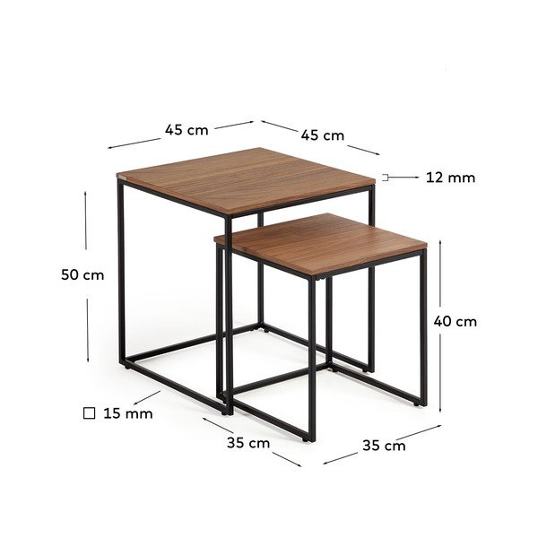 Odkladacie stolíky v súprave 2 ks s doskou v dekore orechového dreva 45x45 cm Yoana – Kave Home-image-4
