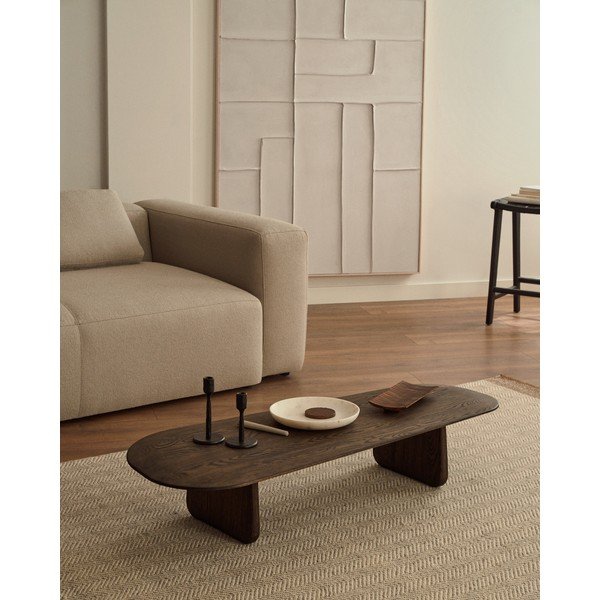 Tmavohnedý konferenčný stolík z dubového dreva 64x146 cm Pirita – Kave Home-image-1