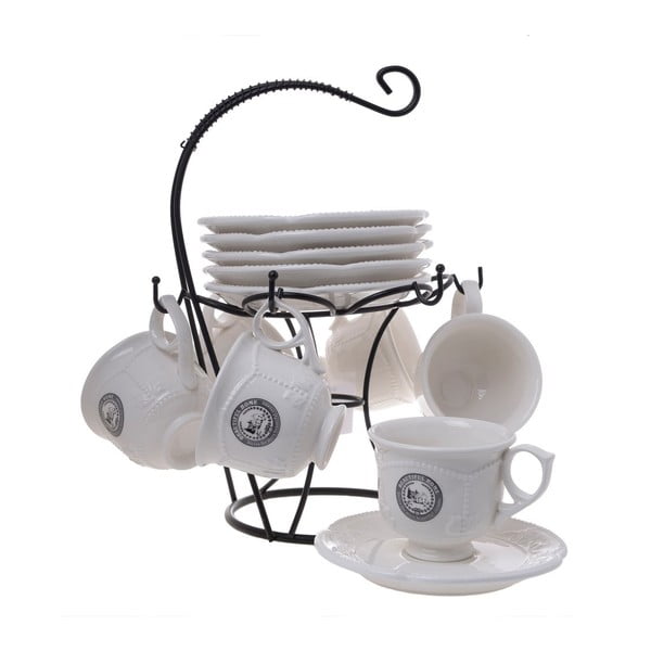 Set porcelánových hrnčekov na kávu s tanierikom v stojane Classico