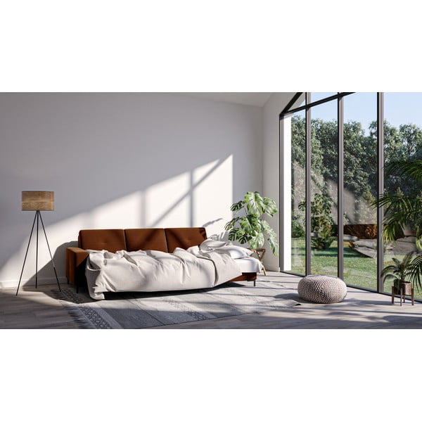 Tmavá oranžová zamatová rozkladacia rohová pohovka Ghado Moor, pravý roh-image-1