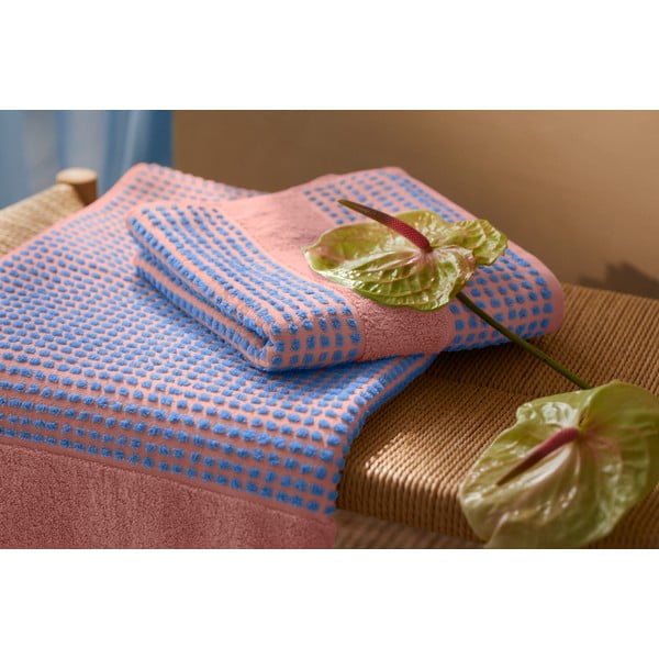 Modro-ružový froté uterák z Bio bavlny 50x100 cm Check – JUNA-image-4