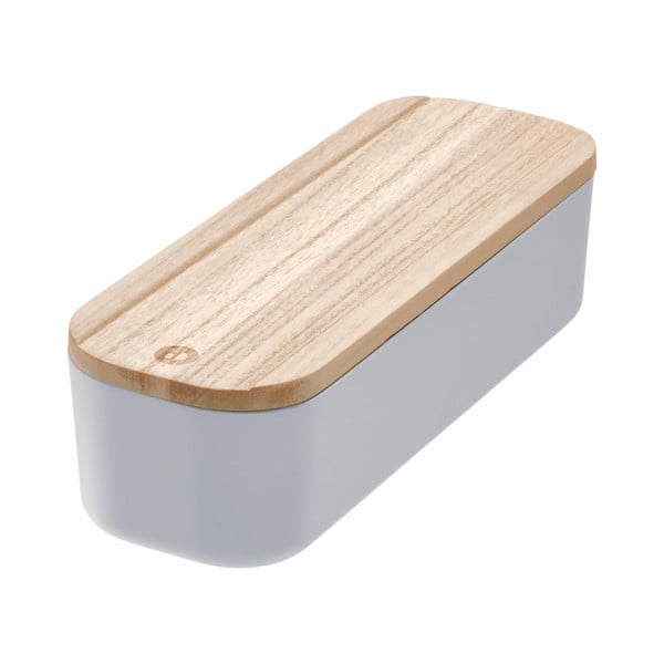 Sivý úložný box s vekom z dreva paulownia iDesign Eco, 9 x 27,5 cm