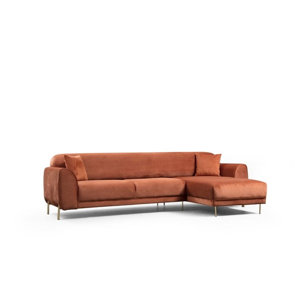 Oranžovohnedá rozkladacia rohová pohovka so zamatovým povrchom Artie Image, pravý roh-image-4